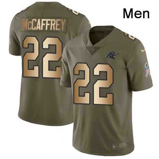 Mens Nike Carolina Panthers 22 Christian McCaffrey Limited OliveGold 2017 Salute to Service NFL Jersey